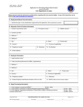 DOL Form ETA FORM 9141