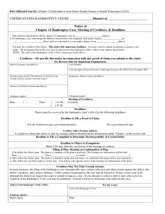 US Courts Form B 009G