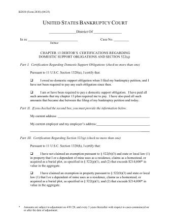 US Courts Form FORM 2830