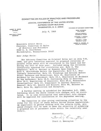 US Courts Form CR07 1969