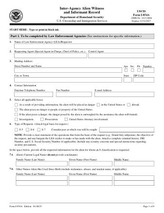USCIS Form I-854A