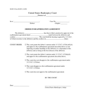 US Courts Form FORM 240C REAFF ORDER 1209
