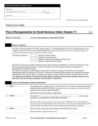 US Courts Form B 425A 1217 0