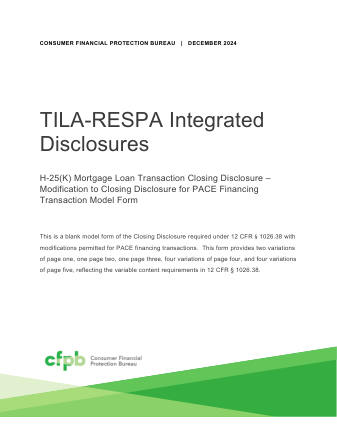 CFPB Mortgage Form CFPB PACE CLOSING DISCLOSURE FORM BLANK