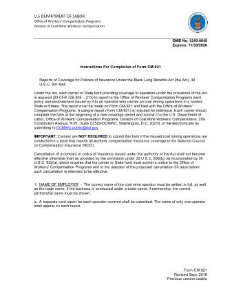 DOL Form CM 921