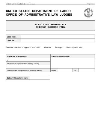 DOL Form USDOL OALJ BLBA EVIDENCE SUMMARY FORM 01 2003