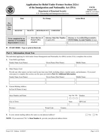 USCIS Form I-191