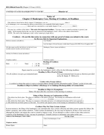 US Courts Form B 009I