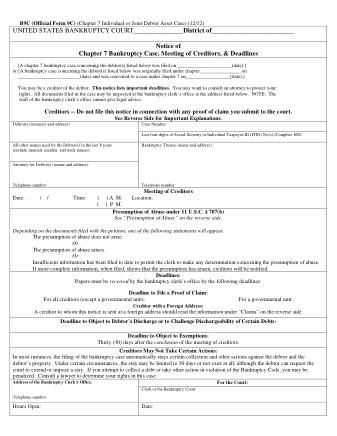 US Courts Form B 009C