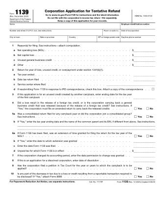 IRS Form 1139