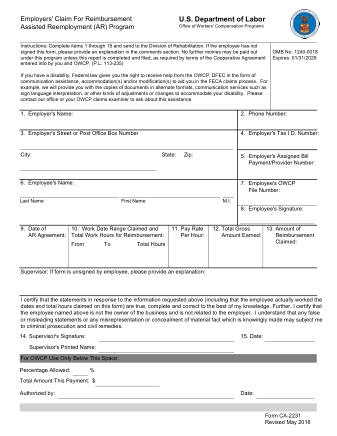 DOL Form CA 2231