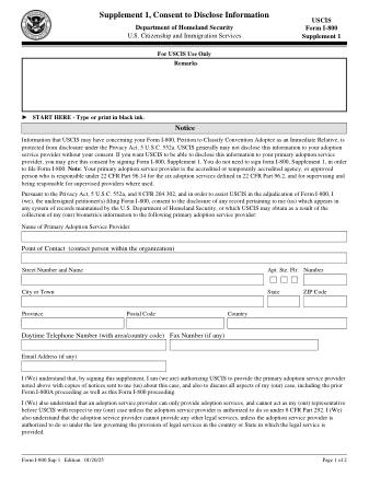 USCIS Form I-800SUP1