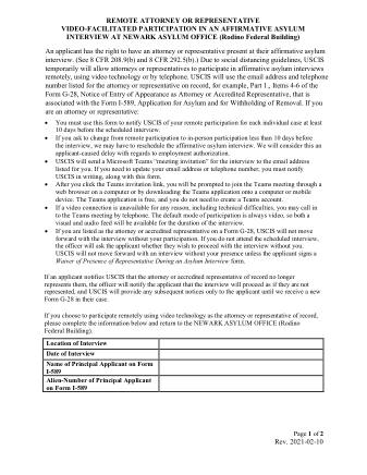 USCIS Form NEWARK-RODINO-ATTORNEY-REPRESENTATIVE-PARTICIPATION-VIDEO-INTERVIEWS-OPT-IN-FORM-2-10-21