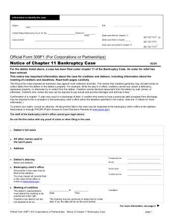 US Courts Form B 309F1 0220 0