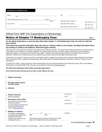 US Courts Form B 309F 1217 0