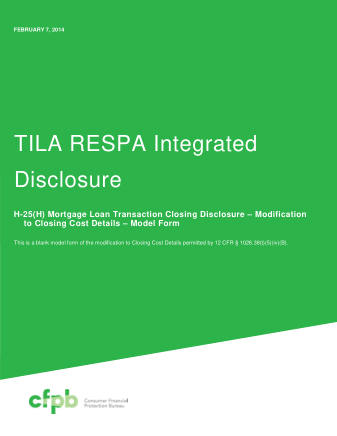 CFPB Mortgage Form 201403 CFPB CLOSING DISCLOSURE COVER H25H