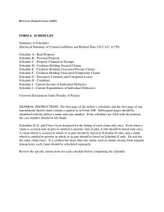 US Courts Form B 006 COVER 1207