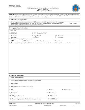 DOL Form ETA FORM 9142B