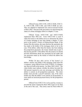 US Courts Form FORM 410C13 COMMITTEE NOTE