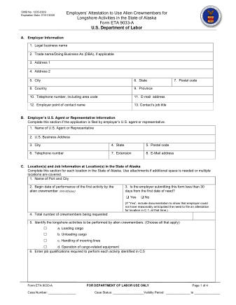 DOL Form ETA FORM 9033A