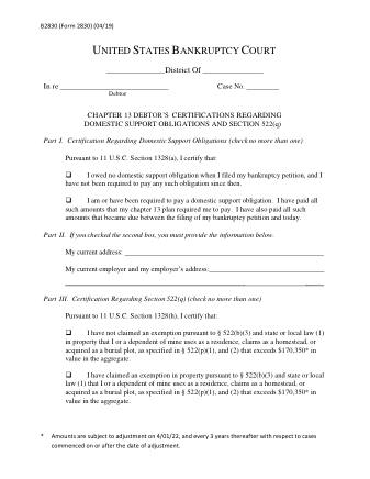 US Courts Form FORM 2830 0419 0