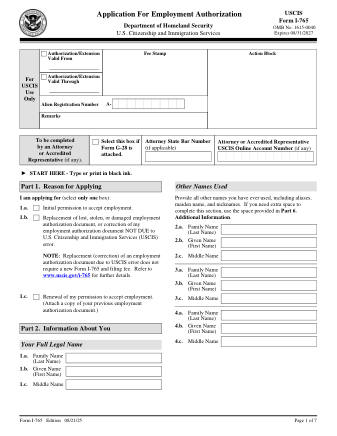 Form I-765 - Application for Employment Authorization