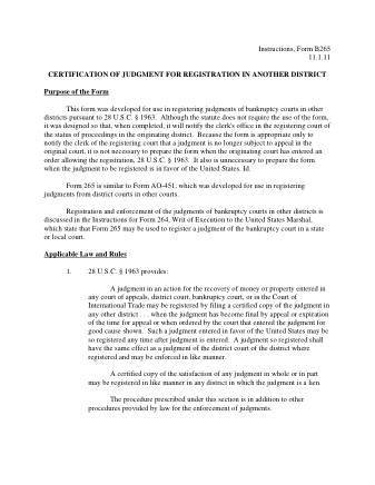US Courts Form B 265 I