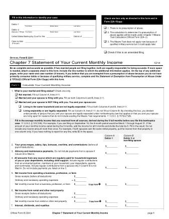 US Courts Form B 22A1