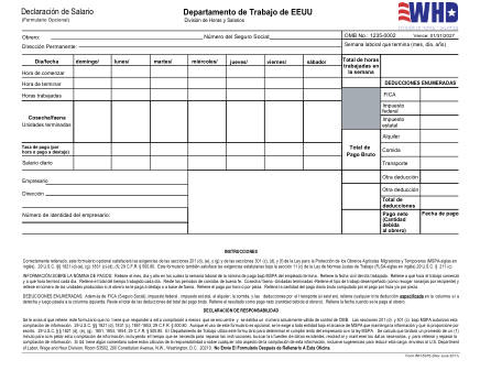 DOL Form FORM WH 501S