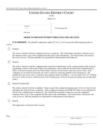 US Courts Form AO240A