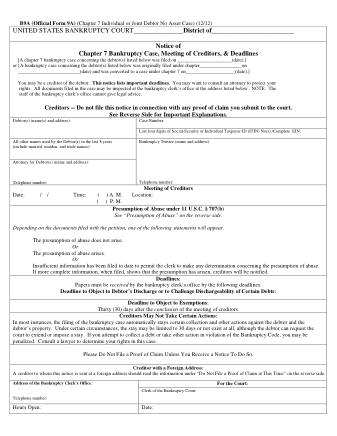 US Courts Form B 009A 0