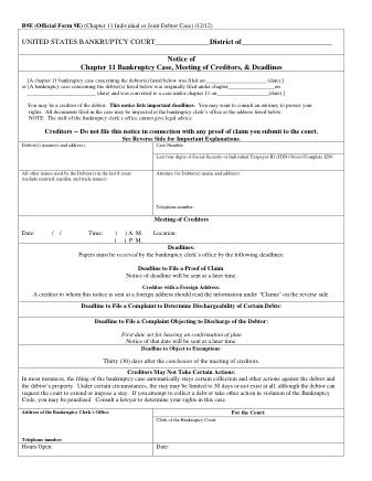 US Courts Form B 009E