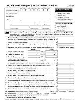 Form 941 - Employer's Quarterly Federal Tax Return