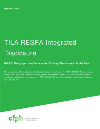 CFPB Mortgage Form 201403 CFPB CLOSING DISCLOSURE COVER H25A