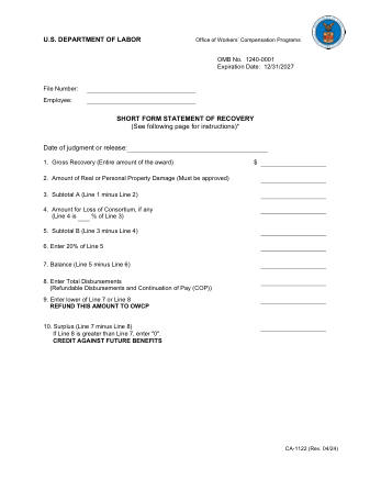 DOL Form CA 1122