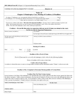 US Courts Form B 009F