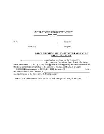 US Courts Form FORM 1340 PROPOSED ORDER FOR UNCLAIMED FUNDS GRANTING 2019