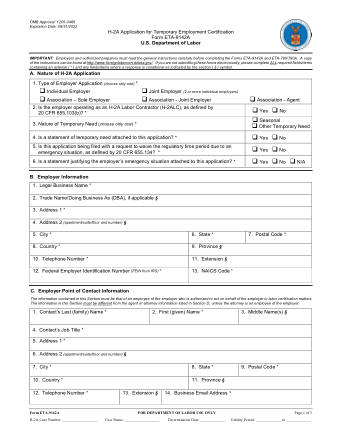 DOL Form ETA FORM 9142A