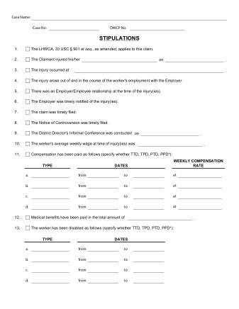 DOL Form LHC STIPULATIONS FORM JUNE 04 2008