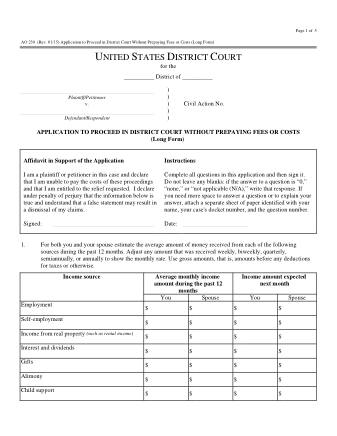 US Courts Form AO239 1