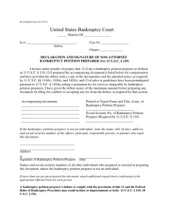 US Courts Form B 019 1207F