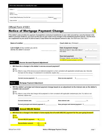 US Courts Form FORM 410S1 CHANGES SHOWN