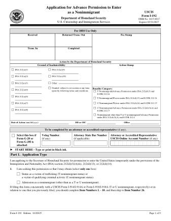 USCIS Form I-192