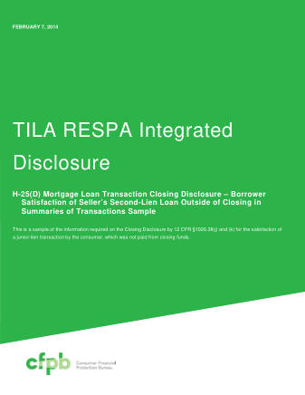 CFPB Mortgage Form 201403 CFPB CLOSING DISCLOSURE COVER H25D1