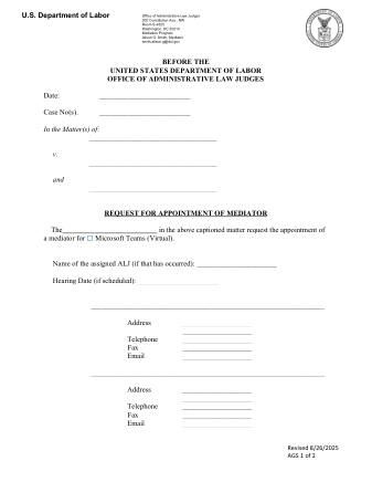 DOL Form MEDIATOR REQUEST FORM 8.26.25 VIRTUAL ONLY
