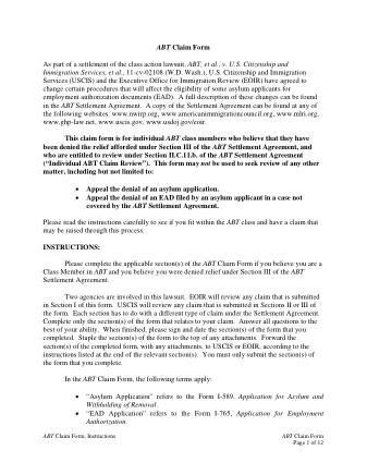 USCIS Form ABTCLAIMFORM-MARCH2014