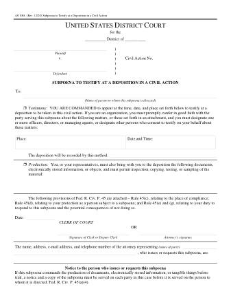 US Courts Form AO088A
