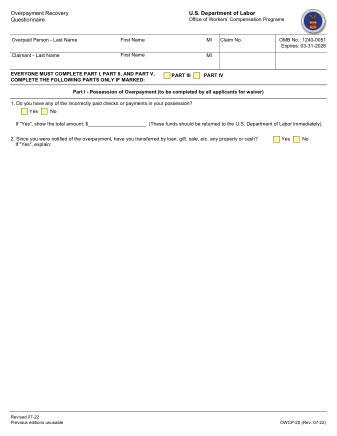 DOL Form OWCP 20