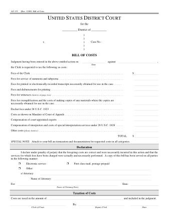 US Courts Form AO133