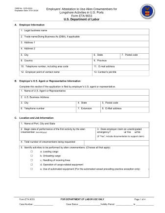 DOL Form ETA FORM 9033